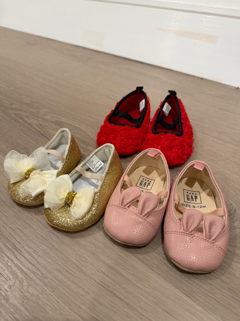 New 12m Baby Shoes Baby Gap Little Me Stepping Stones Gold Pink Red